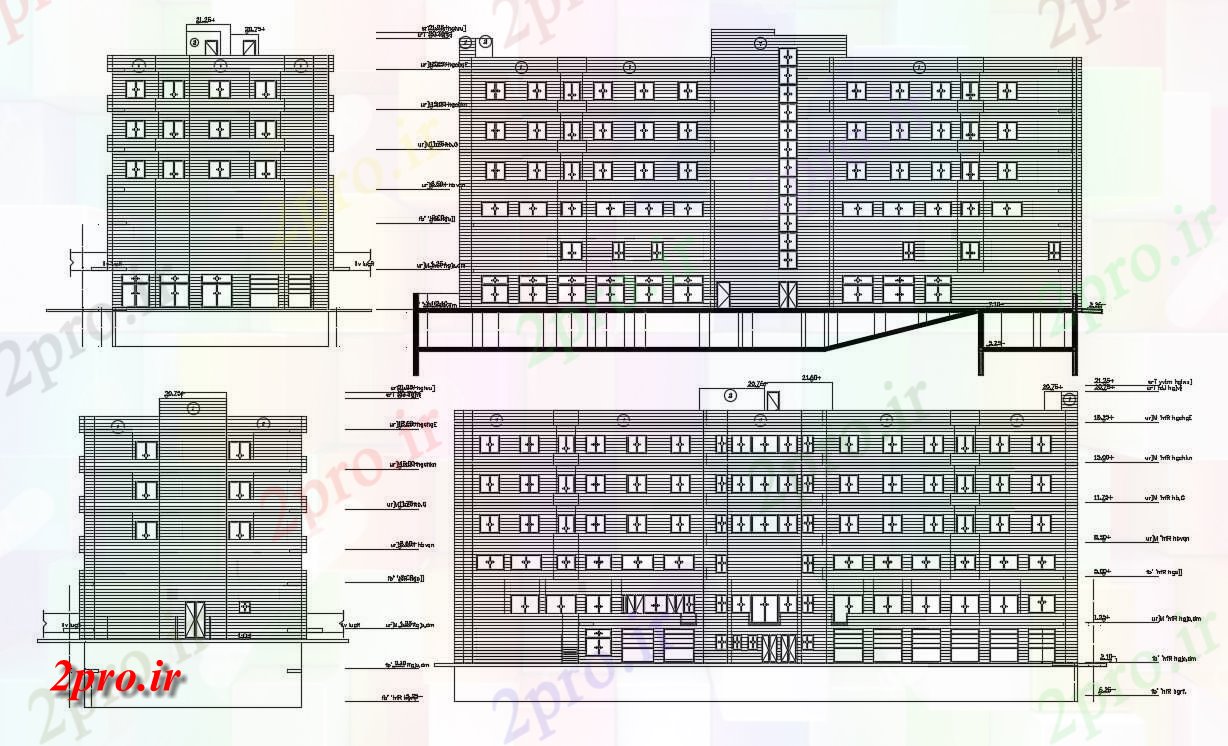 دانلود نقشه ساختمان اداری - تجاری - صنعتی  نشیمن نمای ساده از ساختمان تجاری به  (کد155068)