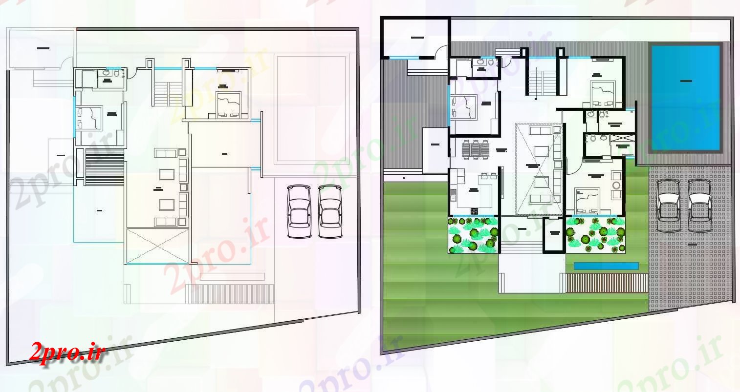 دانلود نقشه خانه های کوچک ، نگهبانی ، سازمانی - مدرن ویلایی طراحی با و باغ 16 در 21 متر (کد155090)