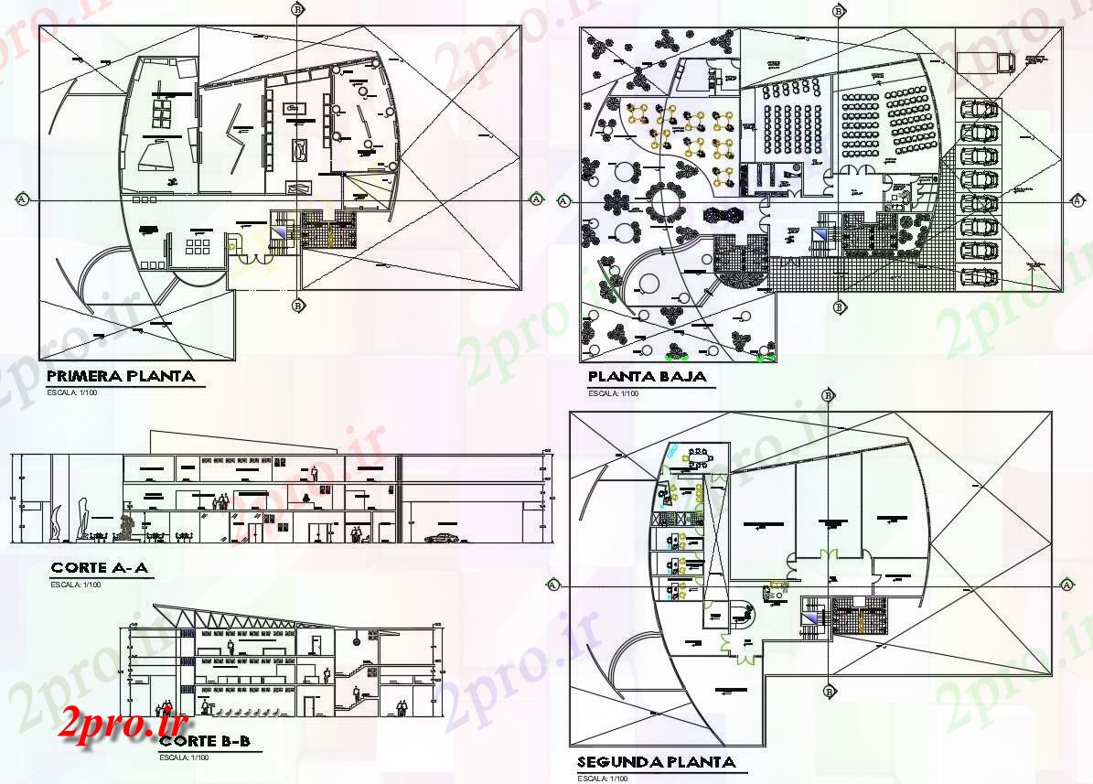 دانلود نقشه جزئیات پروژه های معماری عمومی  های طبقه از ساختمان عمومی با نما و بخش   (کد155104)