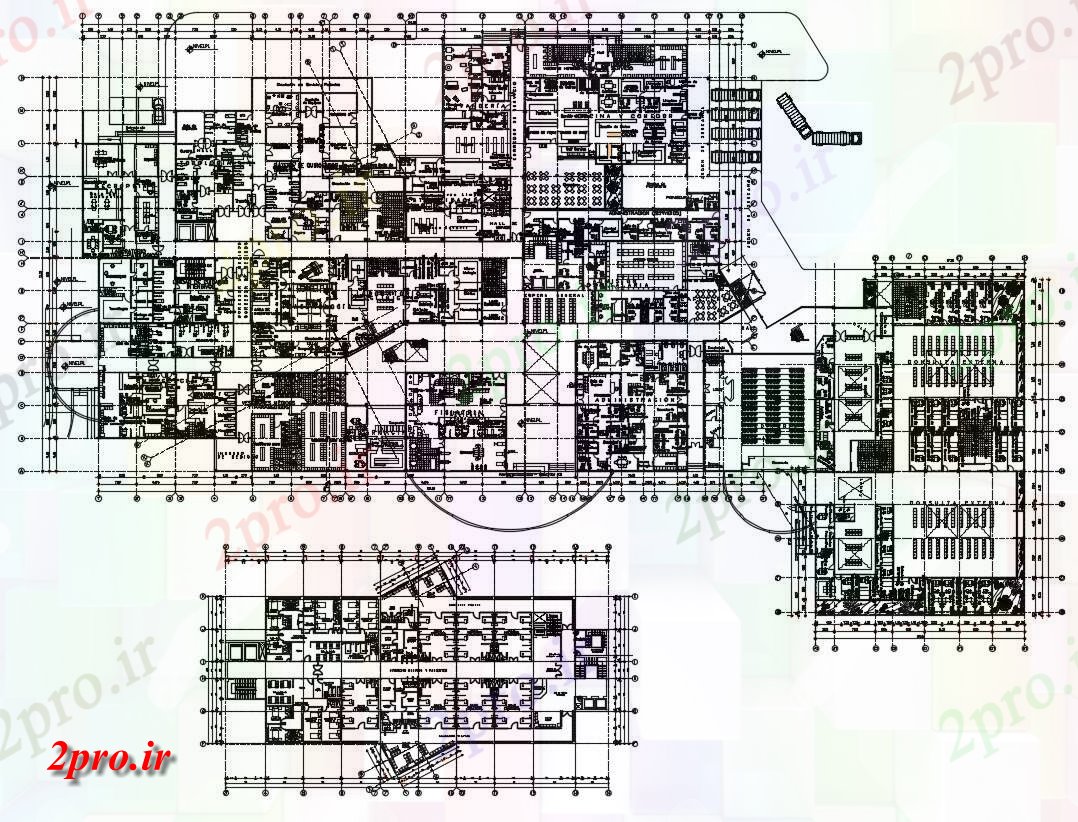 دانلود نقشه بیمارستان - درمانگاه - کلینیک به طور کامل طرحی بیمارستان مبله بزرگ عمومی با کار اتوکد 110 در 173 متر (کد155109)