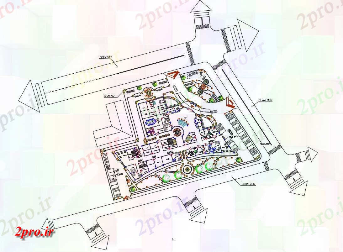 دانلود نقشه ساختمان اداری - تجاری - صنعتی ساختمان تجاری طبقه همکف طرحی با چشم انداز 20 در 68 متر (کد155117)