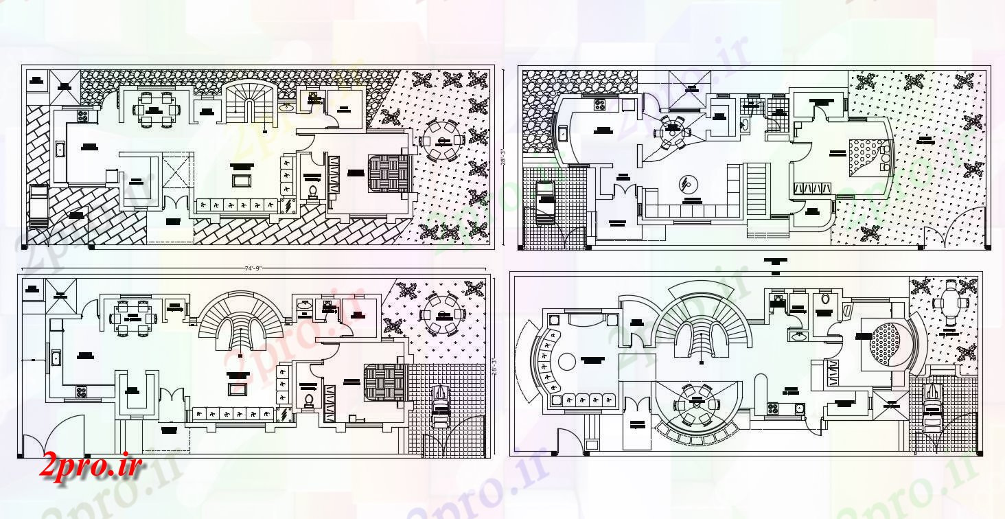 دانلود نقشه خانه های کوچک ، نگهبانی ، سازمانی - دو گزینه از بزرگ کف ویلایی طرحی با مبلمان چیدمان 6 در 17 متر (کد155118)