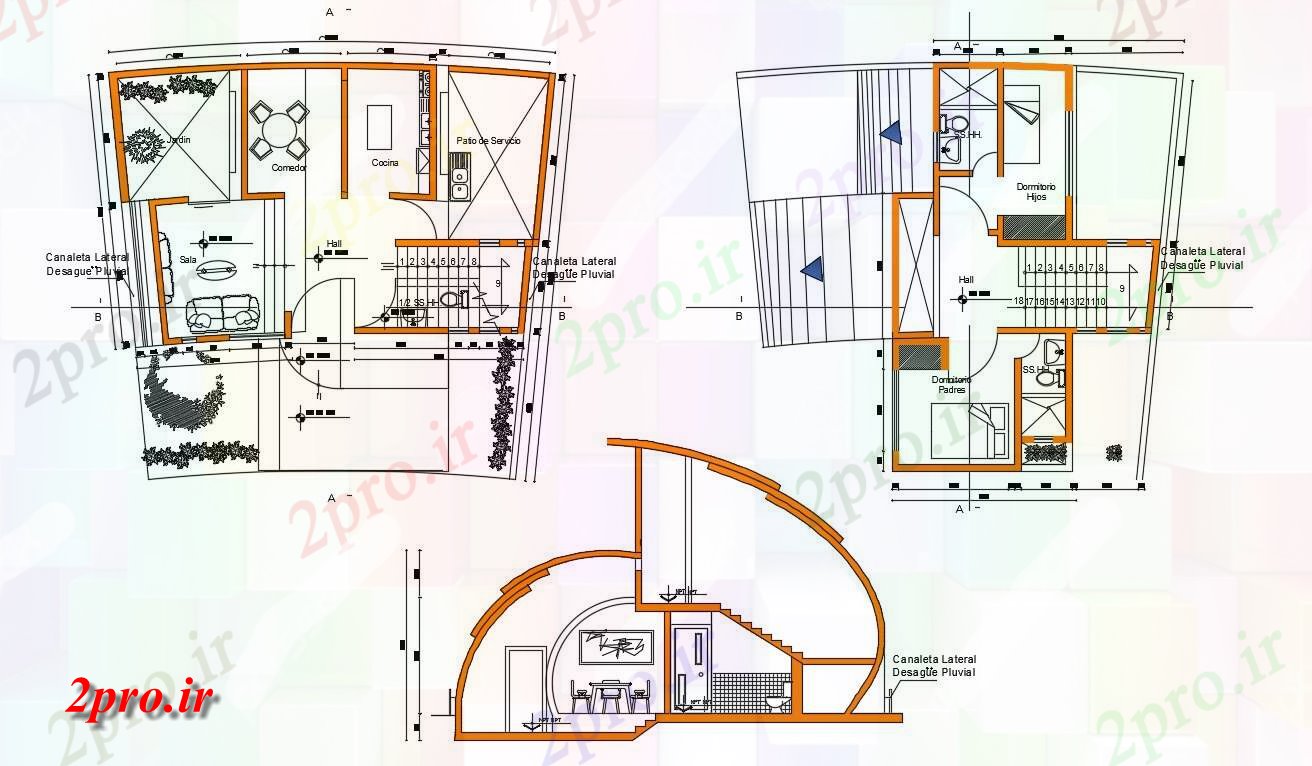 دانلود نقشه خانه های کوچک ، نگهبانی ، سازمانی - طراحی مدرن ویلایی طراحی با بخش 7 در 11 متر (کد155141)