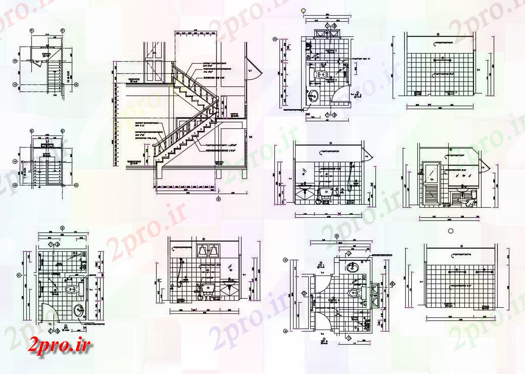 دانلود نقشه بلوک حمام و توالت  طراحی از بخش پله و توالت طراحی با دیوار بلندی به  (کد155145)