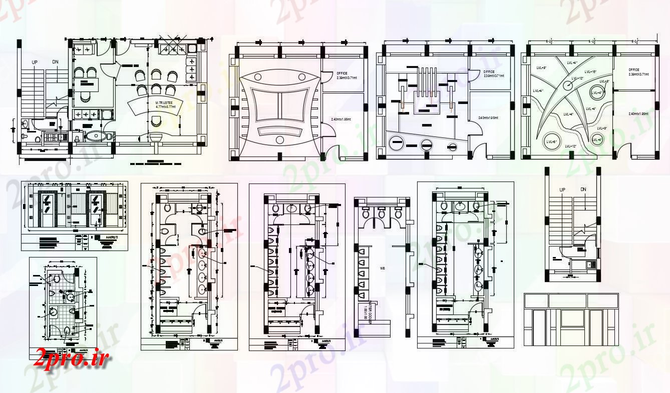 دانلود نقشه بلوک حمام و توالت  طراحی دفتر طرحی بندی، سقف طراحی، توالت مشترک و پله طرحی  (کد155167)