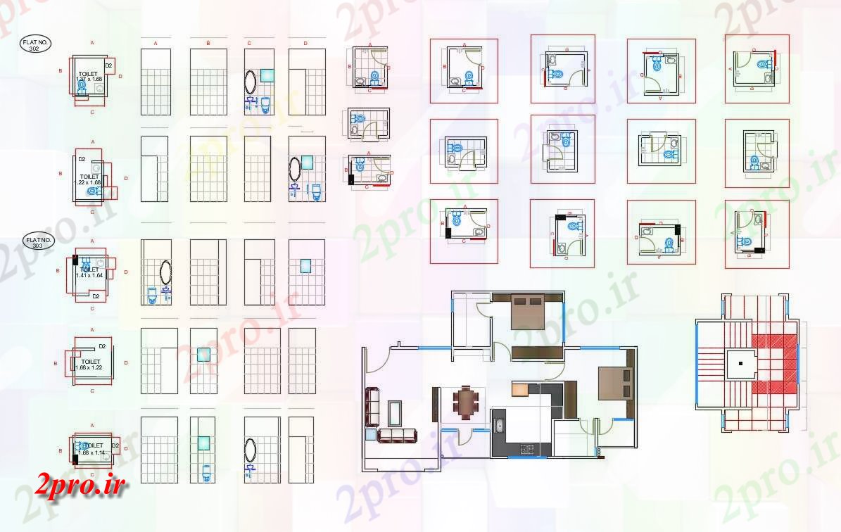 دانلود نقشه خانه های کوچک ، نگهبانی ، سازمانی - دو طرحی ویلایی BHK با توالت طرحی و نما به 8 در 12 متر (کد155172)