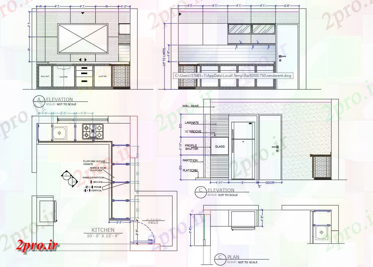 دانلود نقشه آشپزخانه طراحی مدولار آشپزخانه پروژه  (کد155193)