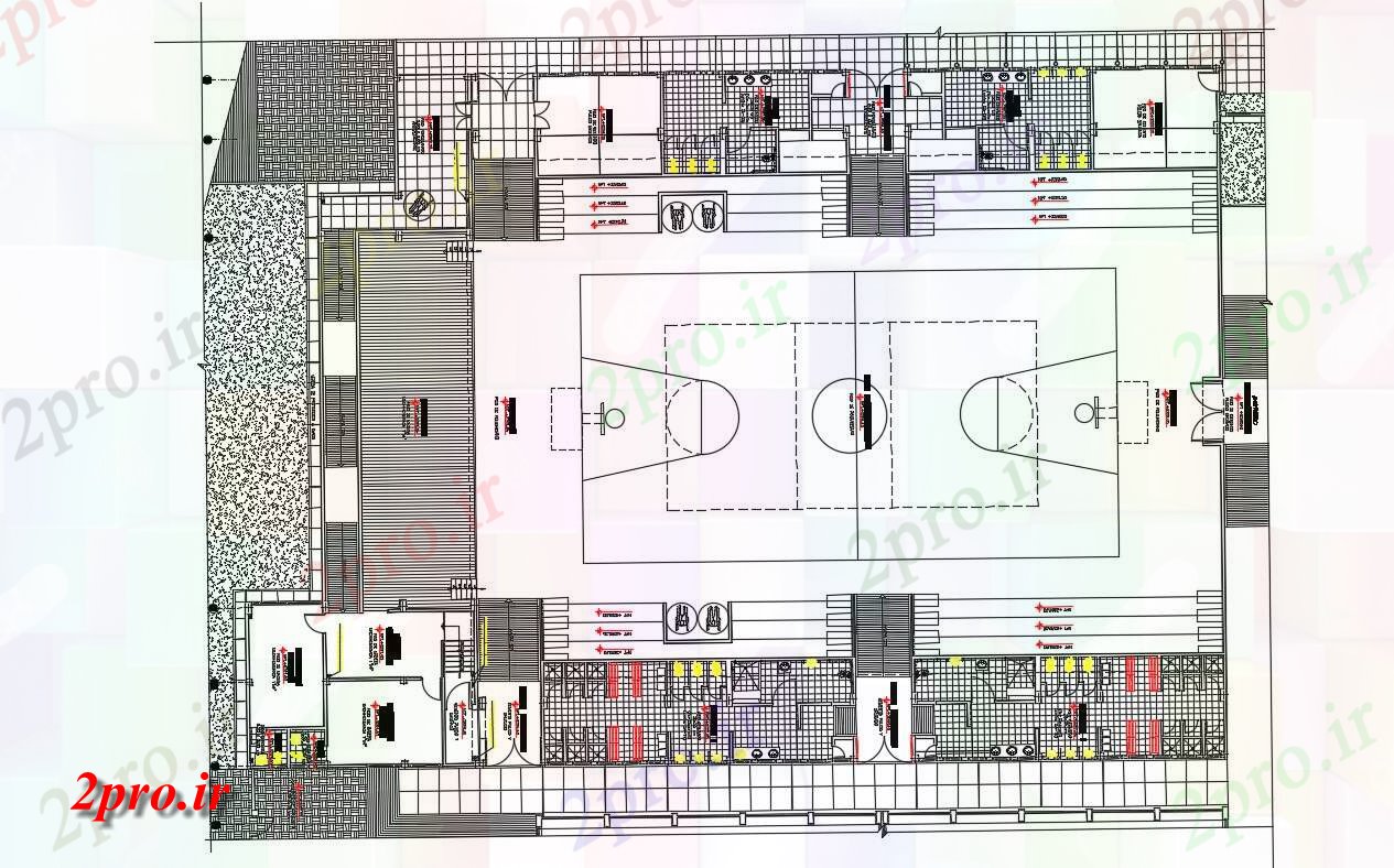 دانلود نقشه ورزشگاه ، سالن ورزش ، باشگاه طراحی از باشگاه ورزشی طراحی با کف سازی 39 در 52 متر (کد155196)