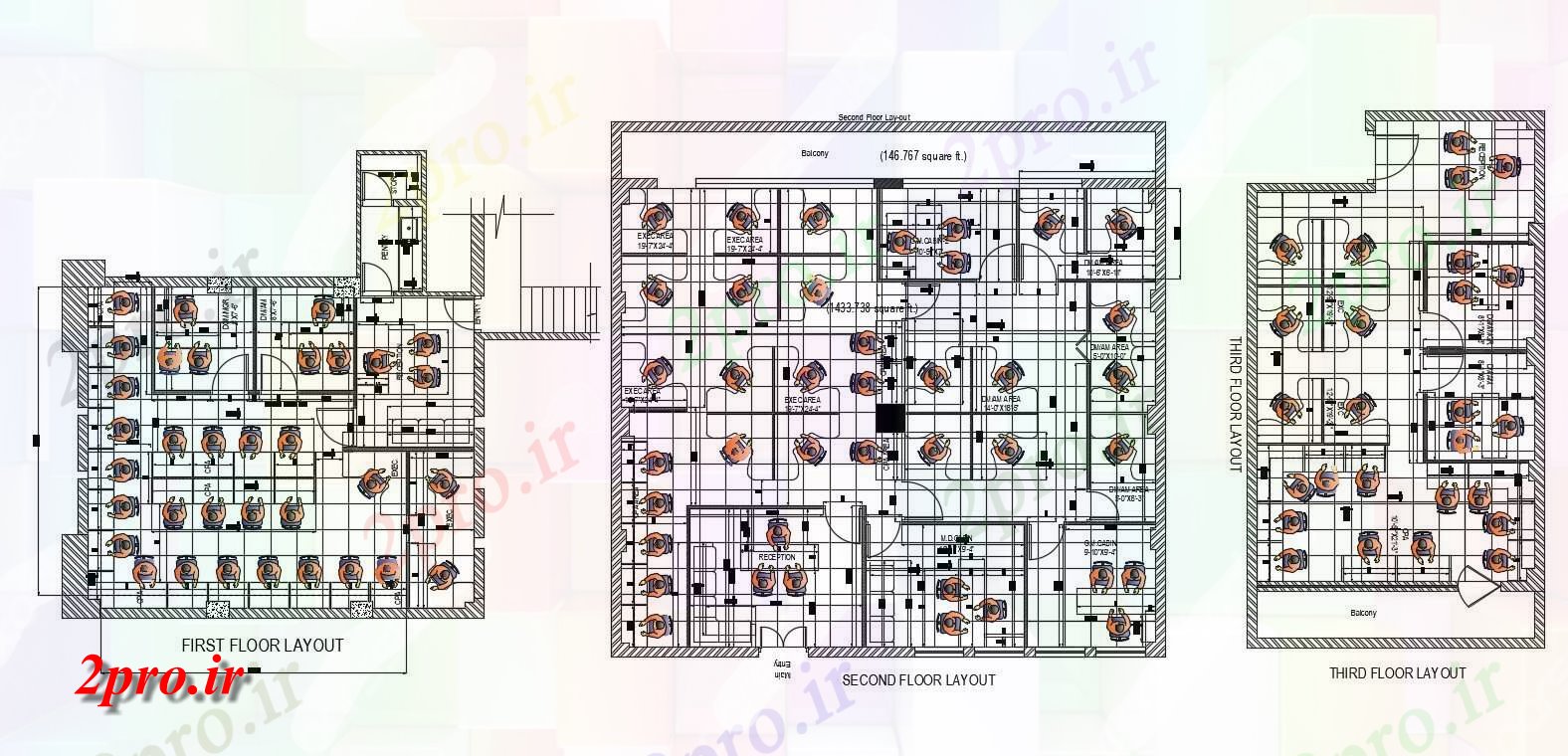 دانلود نقشه ساختمان اداری - تجاری - صنعتی طراحی از ساختمان اداری طرحی طبقه با ارائه 32 در 39 متر (کد155197)