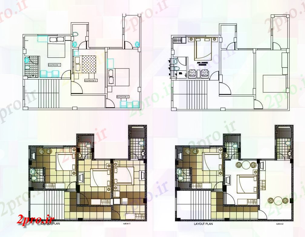 دانلود نقشه خانه های کوچک ، نگهبانی ، سازمانی - ویلایی طبقه اول طرحی با مبلمان های صفحه بندی و طراحی 8 در 10 متر (کد155202)