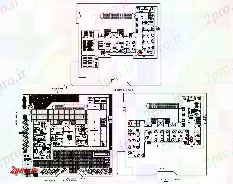 دانلود نقشه ساختمان اداری - تجاری - صنعتی سه طبقه طرحی ساختمان اداری با مبلمان چیدمان 15 در 39 متر (کد155207)