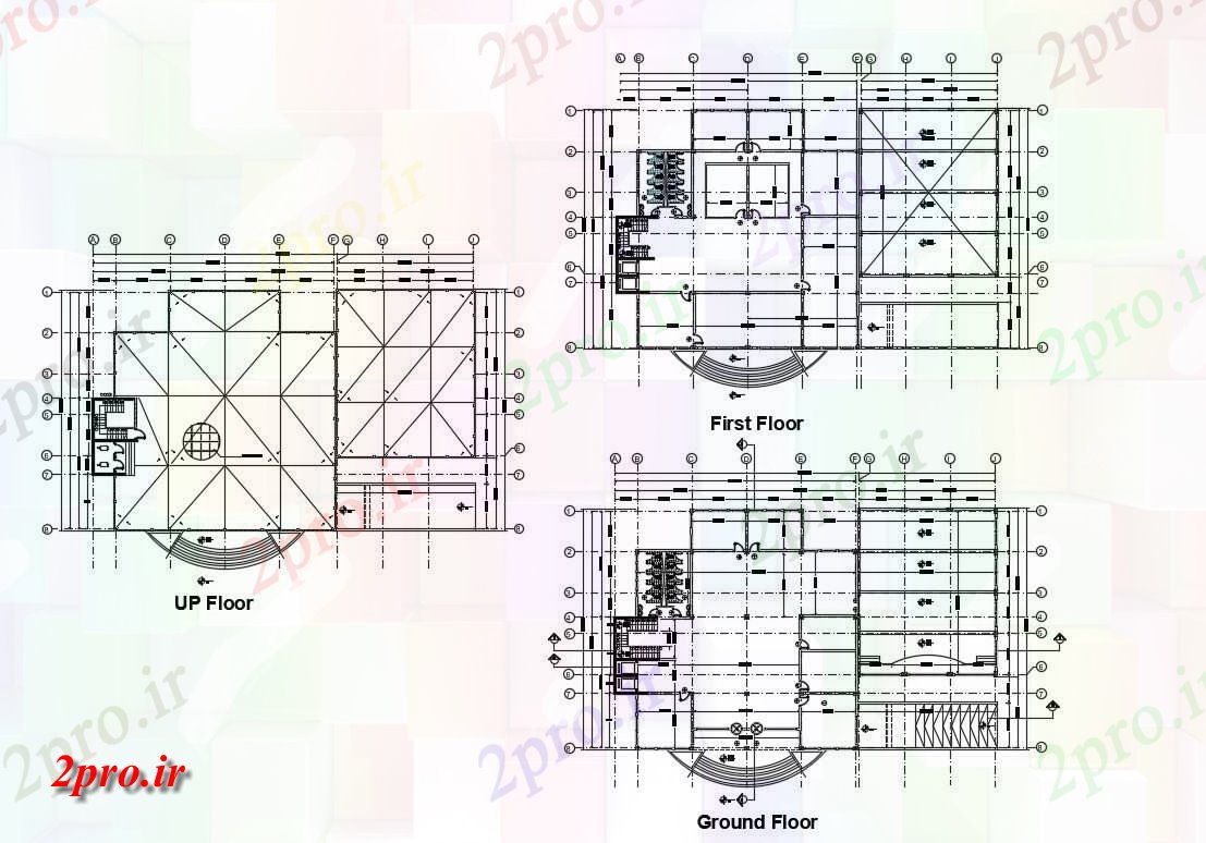 دانلود نقشه ساختمان اداری - تجاری - صنعتی سه طرحی های طبقه از ساختمان تجاری با کار 27 در 42 متر (کد155208)
