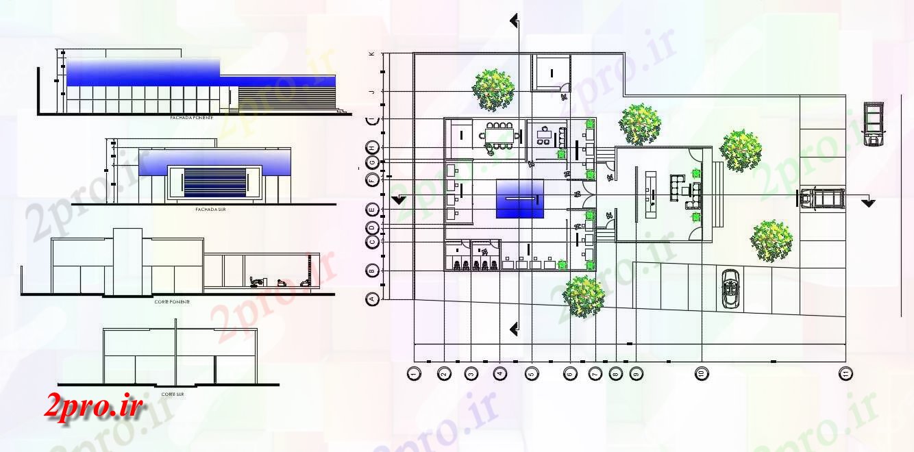 دانلود نقشه جزئیات و طراحی داخلی دفتر معماری دفتر طرحی طبقه و نما   (کد155225)