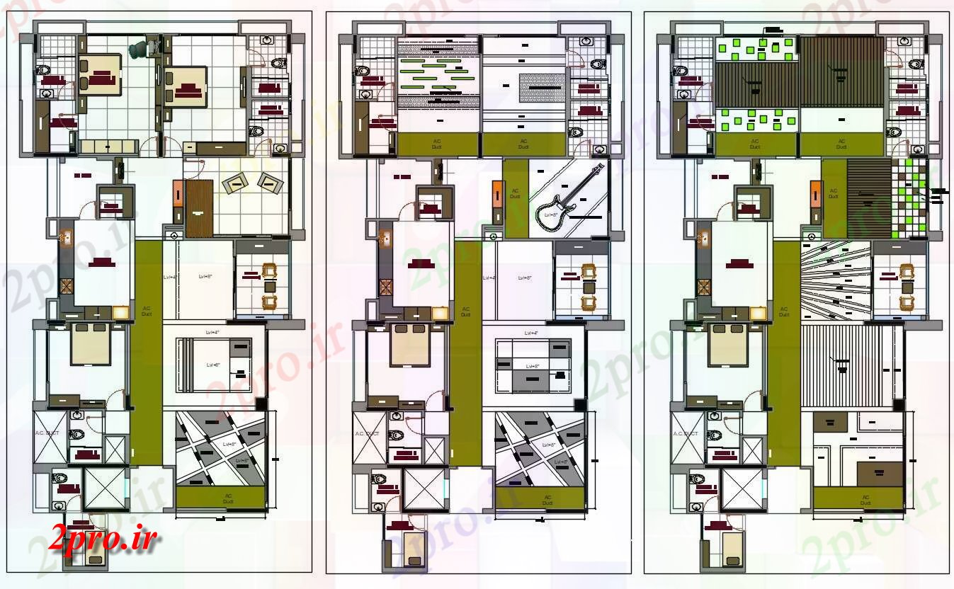 دانلود نقشه خانه های کوچک ، نگهبانی ، سازمانی - BHK خانه مبلمان طرحی با سقف 12 در 21 متر (کد155230)