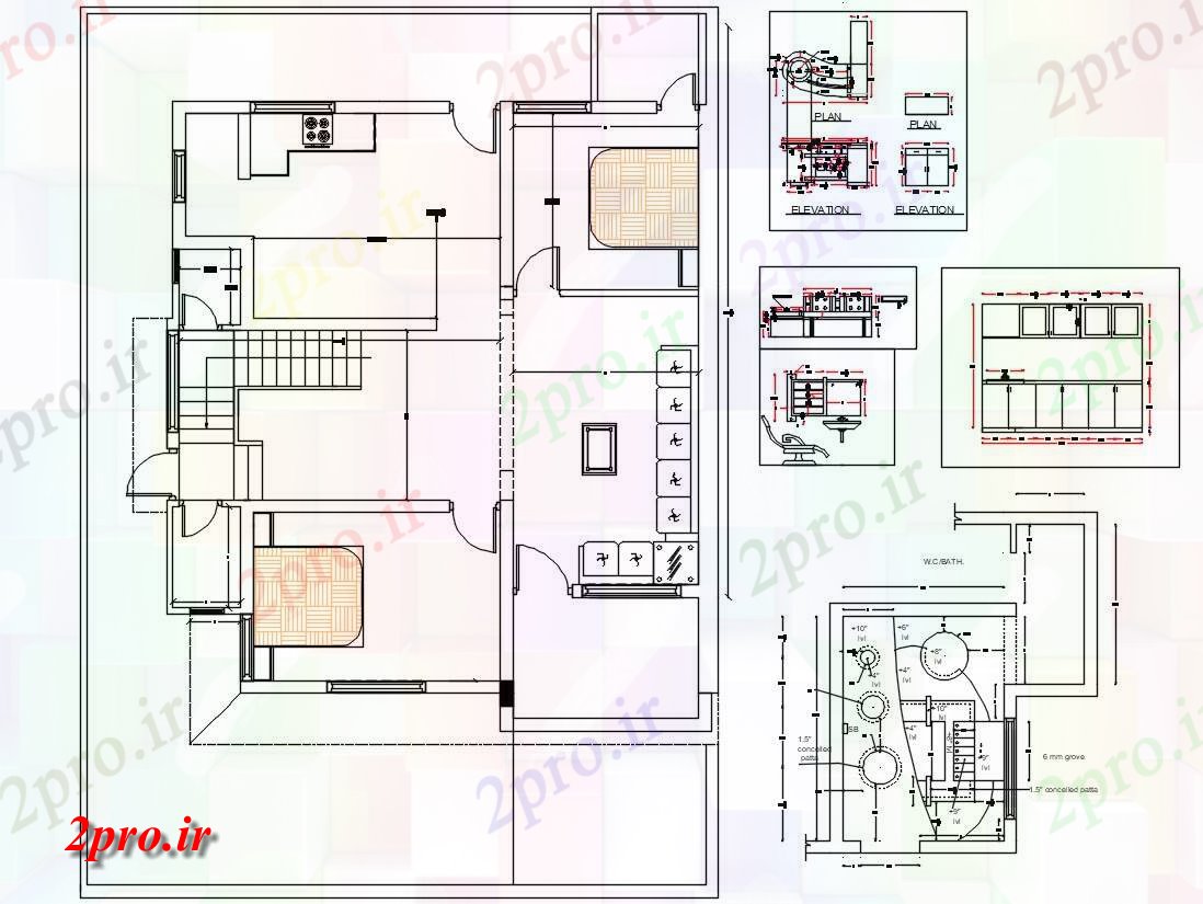 دانلود نقشه خانه های کوچک ، نگهبانی ، سازمانی - اتاق خواب خانه طرحی طبقه با سقف 9 در 10 متر (کد155249)