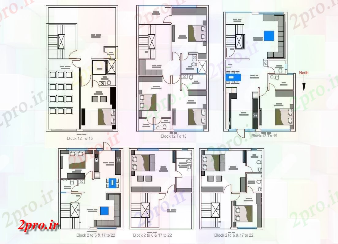 دانلود نقشه خانه های کوچک ، نگهبانی ، سازمانی - و 5 BHK خانه مبلمان 7 در 13 متر (کد155264)