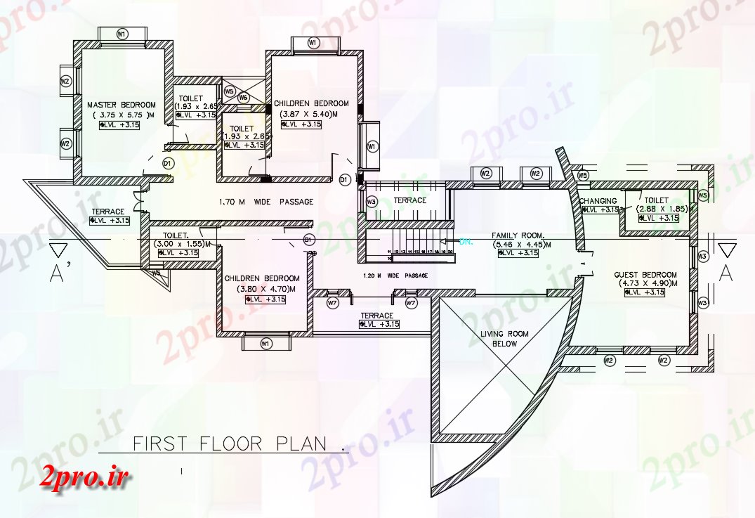 دانلود نقشه خانه های کوچک ، نگهبانی ، سازمانی - بهترینطرحی طبقه نشیمن نخست مدرن ویلایی 19 در 27 متر (کد155278)