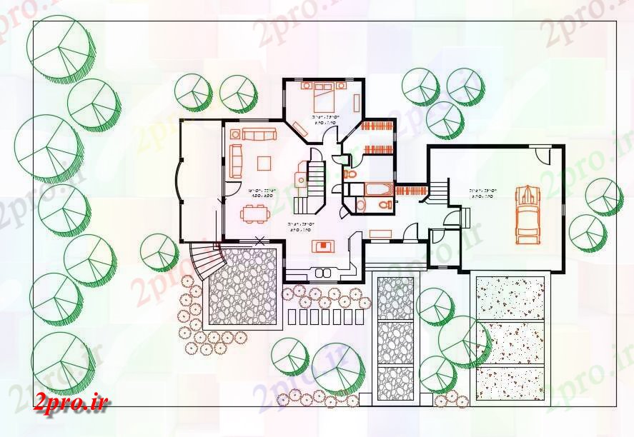 دانلود نقشه ساختمان مرتفعطرحی جامع معماری خانه با محوطه طراحی (کد155287)