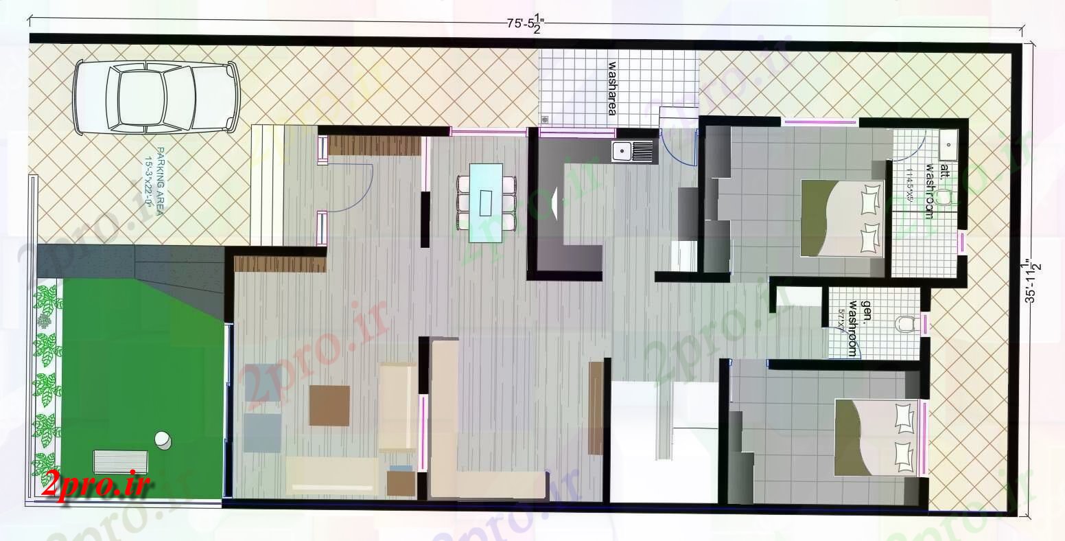 دانلود نقشه خانه های کوچک ، نگهبانی ، سازمانی - ایده هایی برای 2bhk ویلایی طرحی با مبلمان طراحی چیدمان 8 در 16 متر (کد155288)