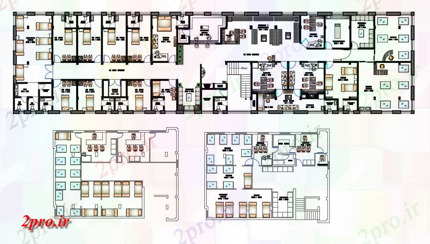دانلود نقشه بیمارستان - درمانگاه - کلینیک بهترین بیمارستان کوچک طراحی با مبلمان چیدمان اتوکد 12 در 48 متر (کد155290)