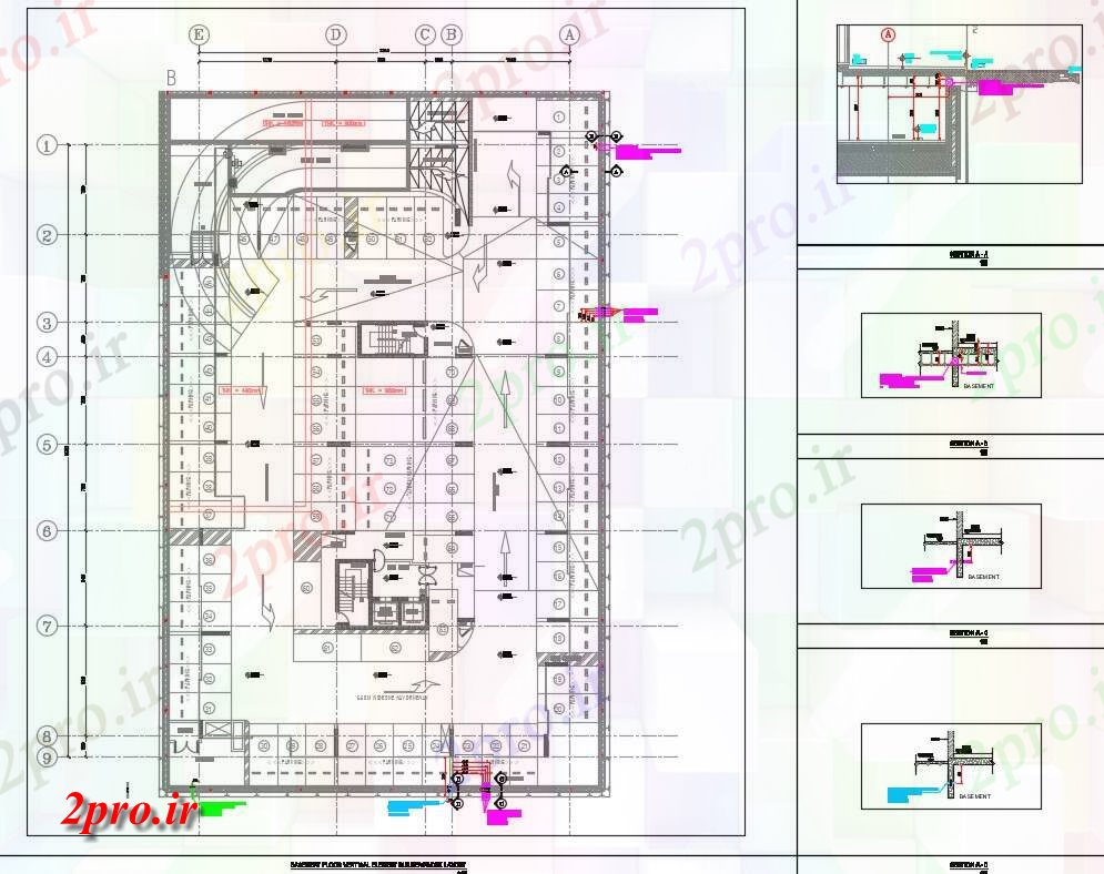 دانلود نقشه جزئیات ساخت و ساز سازندگان کارهایی که باز طرحی برای زیرزمین و طبقه همکف (کد155293)