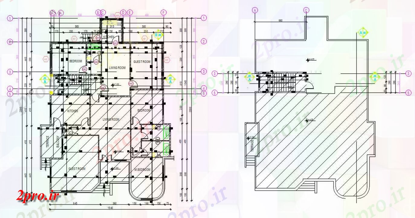 دانلود نقشه مسکونی  ، ویلایی ، آپارتمان  آپارتمان چند طرحی طبقه با ابعاد  (کد155306)