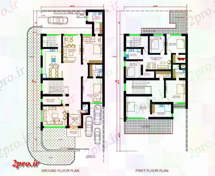 دانلود نقشه خانه های کوچک ، نگهبانی ، سازمانی - کف BHK طراحی پلان 12 در 18 متر (کد155312)