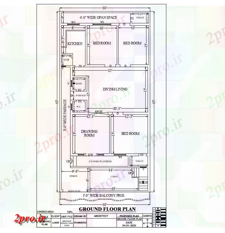 دانلود نقشه مسکونی ، ویلایی ، آپارتمان X 60 'جنوبی روبرو خانه 9 در 17 متر (کد155316)