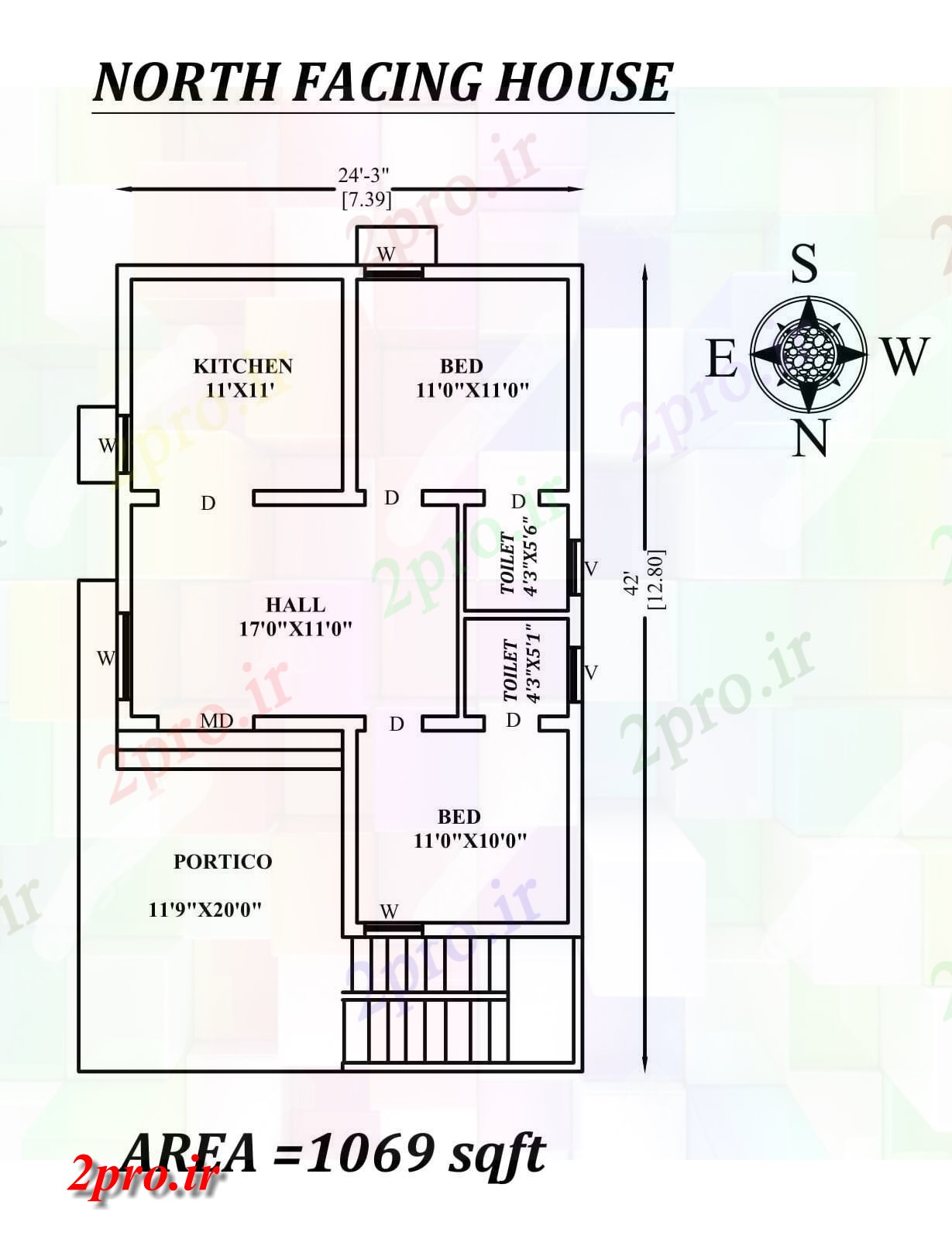 دانلود نقشه مسکونی ، ویلایی ، آپارتمان متفاوت، شکوهمند شمالی 24'x42، مواجه طرحی خانه 2bhk به عنوان در هر Vastu Shastra هستند، اطلاعات 29 در 42 متر (کد155355)