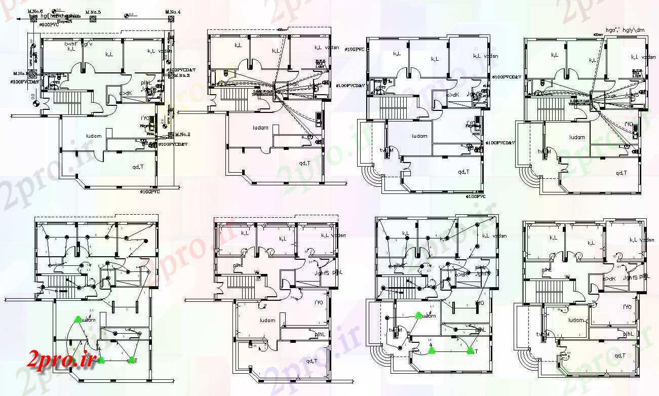دانلود نقشه جزئیات لوله کشی بسیاری از طبقه طرحی ویلایی با برق و لوله کشی طراحی (کد155362)