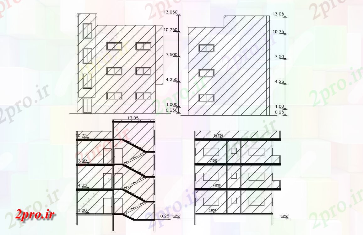 دانلود نقشه مسکونی  ، ویلایی ، آپارتمان  مسکونی نماات آپارتمان   ها و بخش  اتوکد (کد155375)