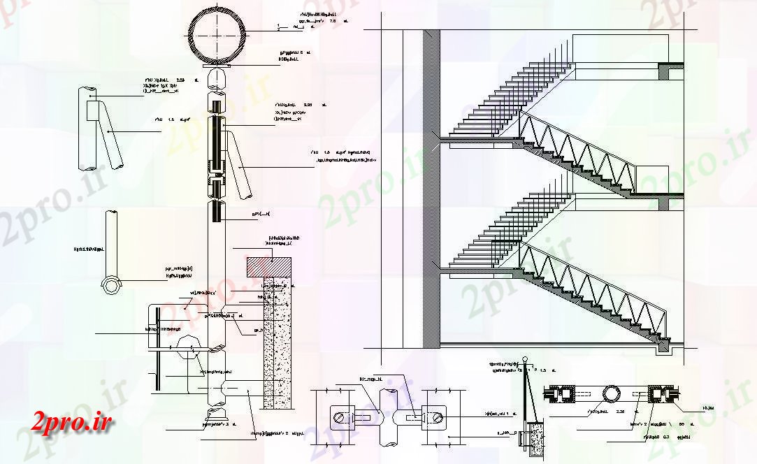 دانلود نقشه جزئیات ساختار سازه پله و نرده های بخش طراحی به  (کد155397)