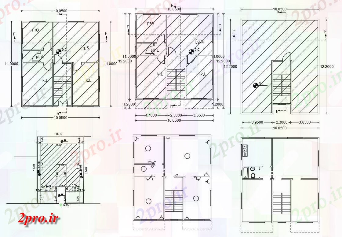 دانلود نقشه خانه های کوچک ، نگهبانی ، سازمانی - X 55 خانه طرحی طبقه اتوکد 10 در 11 متر (کد155400)