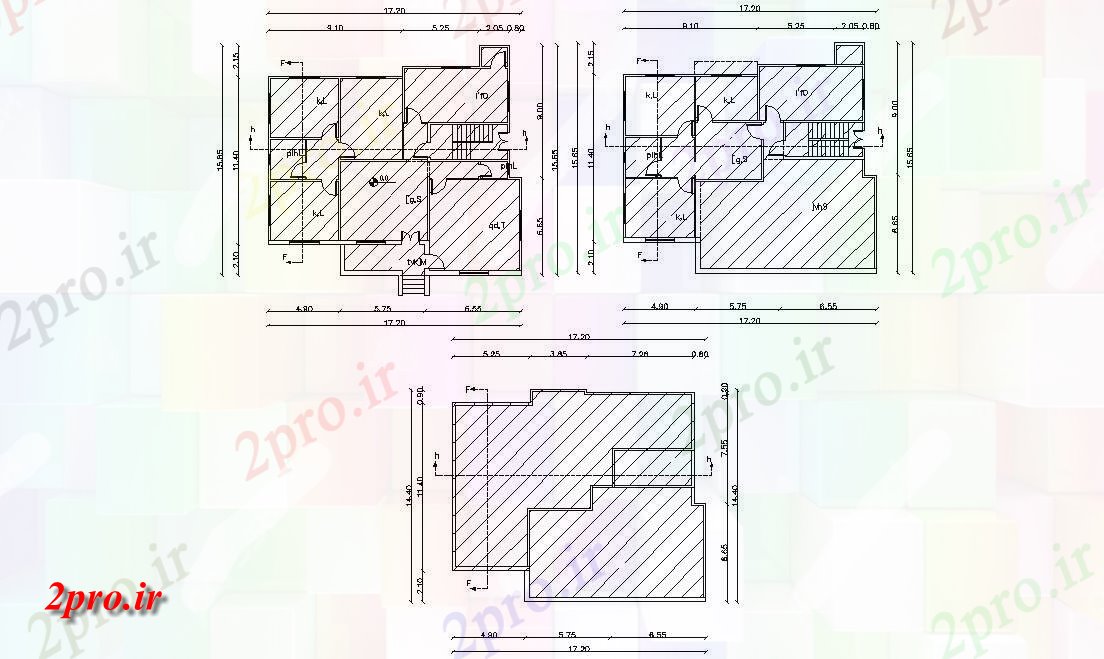 دانلود نقشه خانه های کوچک ، نگهبانی ، سازمانی - مدرن معماری ویلایی طراحی با تراس طبقه 15 در 17 متر (کد155401)