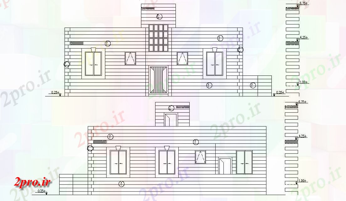 دانلود نقشه خانه های کوچک ، نگهبانی ، سازمانی - دو نما مدرن ویلایی   (کد155406)