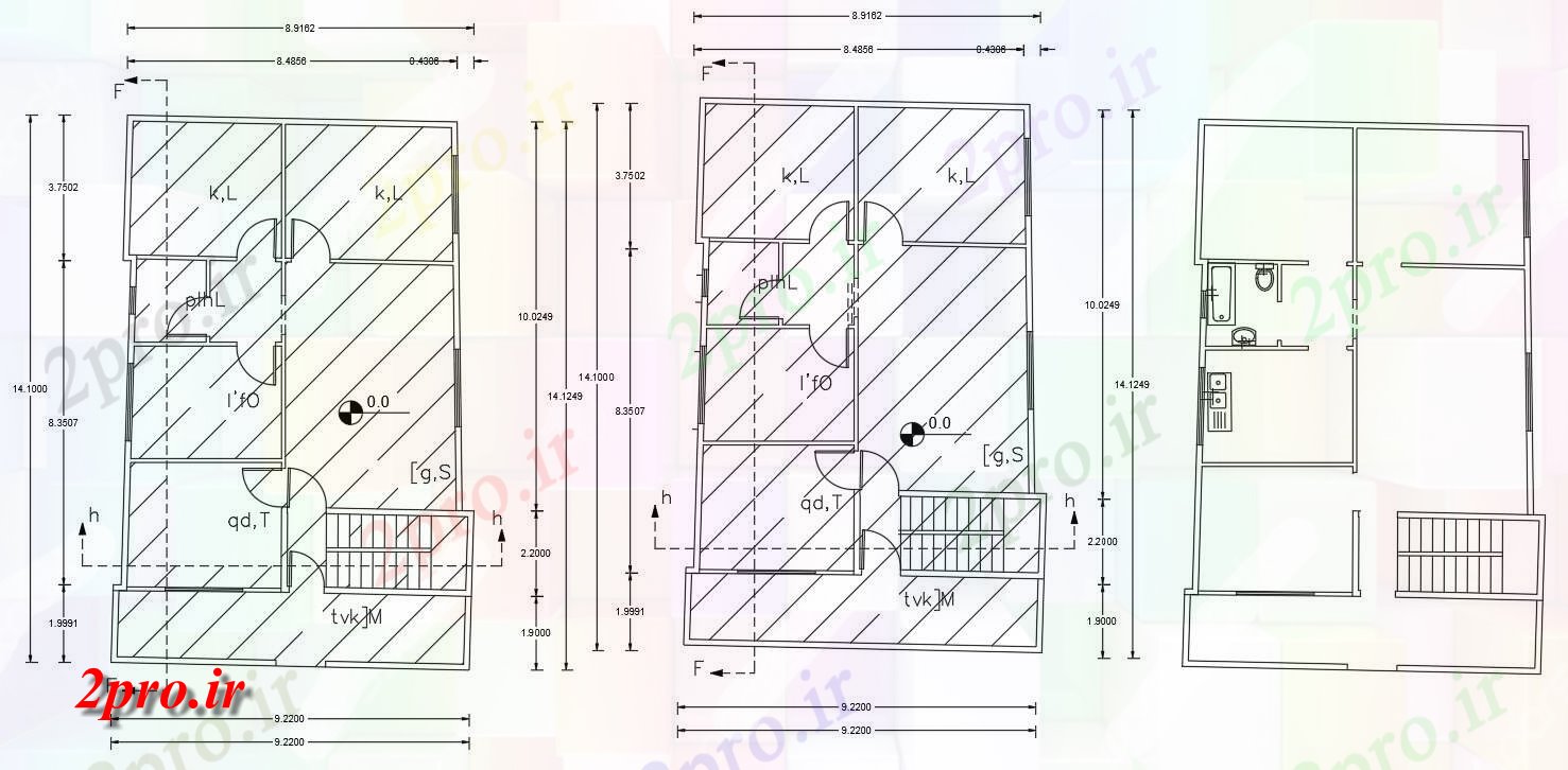 دانلود نقشه خانه های کوچک ، نگهبانی ، سازمانی - X 45 مجلس طرحی طبقه 9 در 12 متر (کد155419)