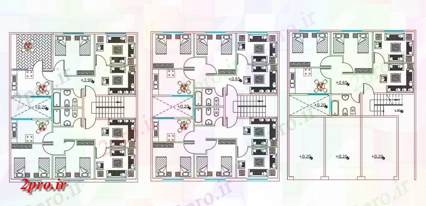 دانلود نقشه مسکونی  ، ویلایی ، آپارتمان  BHK و 2 BHK آپارتمان   ویلا مبلمان طراحی  (کد155426)