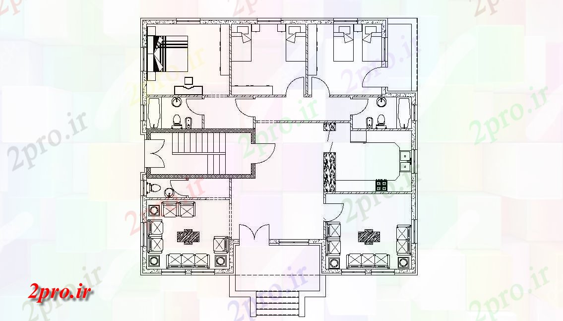 دانلود نقشه خانه های کوچک ، نگهبانی ، سازمانی - bedrooms بزرگ ویلایی معماری نشیمن 12 در 14 متر (کد155431)