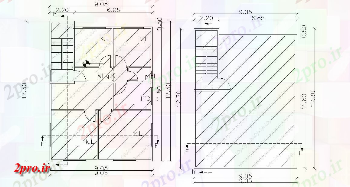 دانلود نقشه خانه های کوچک ، نگهبانی ، سازمانی - معماری صفحه اصلی برنامه ریزی با ابعاد 9 در 12 متر (کد155439)