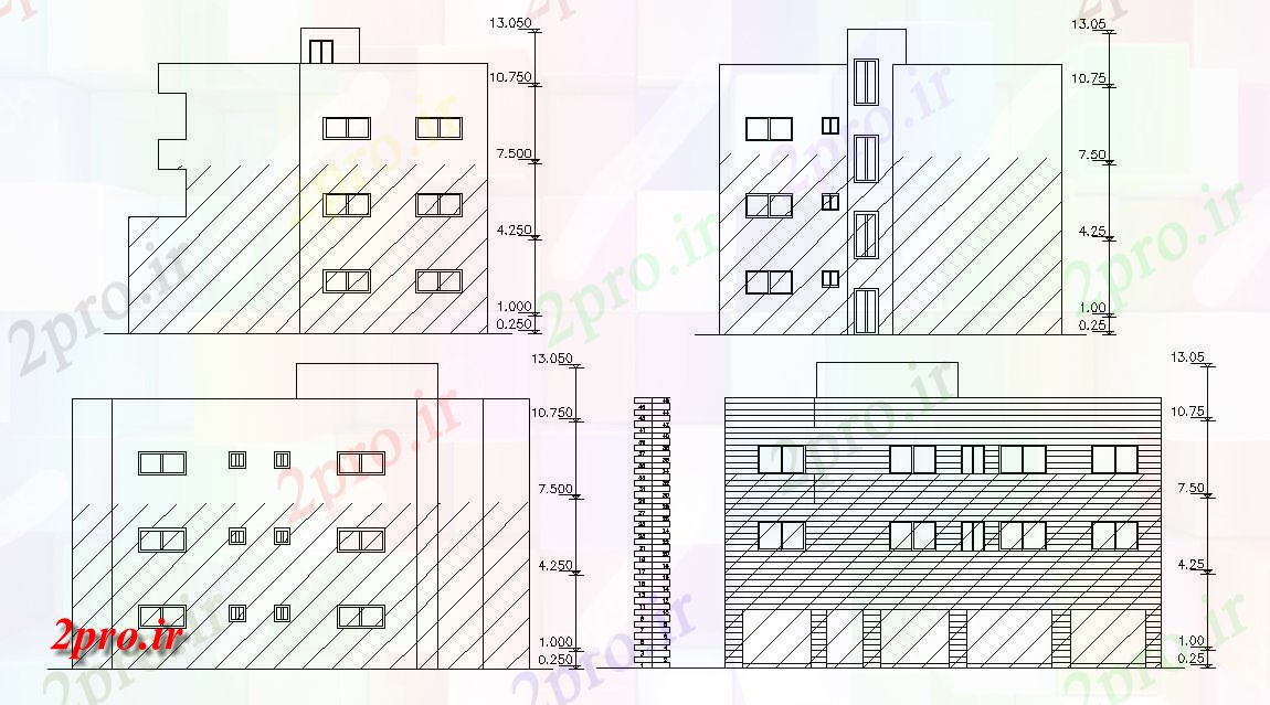 دانلود نقشه مسکونی  ، ویلایی ، آپارتمان  سه طبقه مسکونی و تجاری ساختمان نماات  (کد155442)