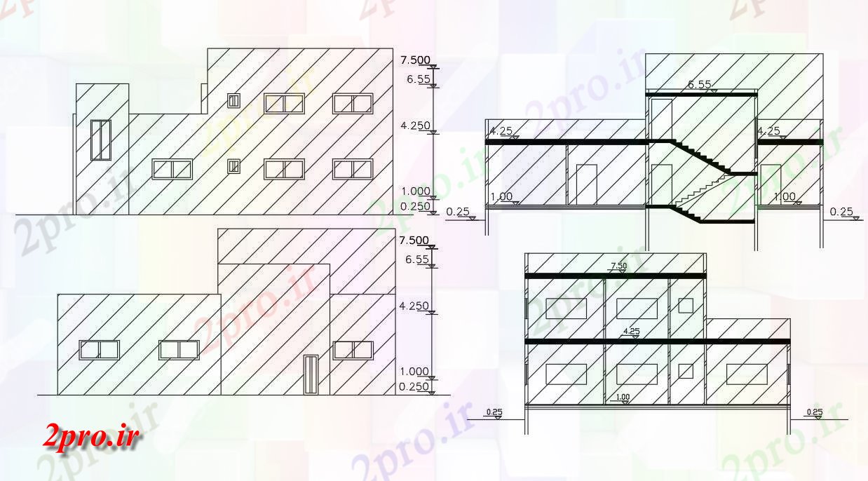 دانلود نقشه خانه های کوچک ، نگهبانی ، سازمانی - معماری خانه بخشی نما (کد155449)