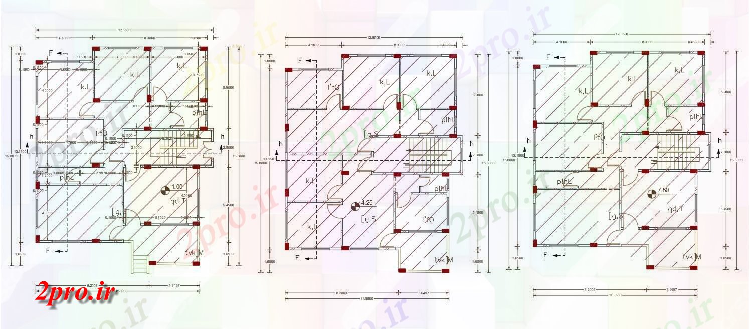 دانلود نقشه مسکونی  ، ویلایی ، آپارتمان  X 50 'چند خانواده خانه طرحی طبقه طراحی (کد155452)