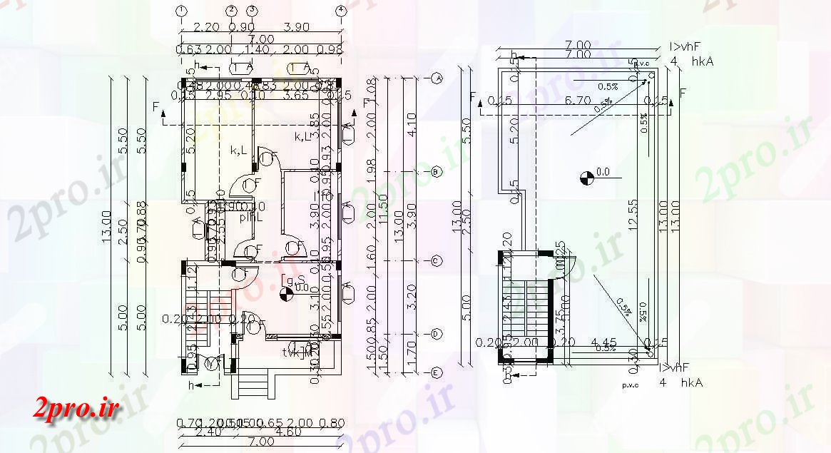 دانلود نقشه خانه های کوچک ، نگهبانی ، سازمانی - کوچک ویلایی خانه 7 در 13 متر (کد155478)