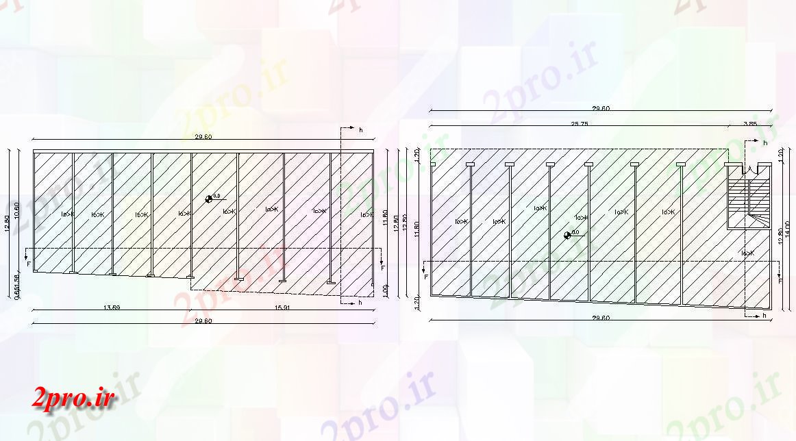 دانلود نقشه ساختمان اداری - تجاری - صنعتی دو طبقه طرحی تجاری طراحی ساختمان اتوکد 30 در 13 متر (کد155482)