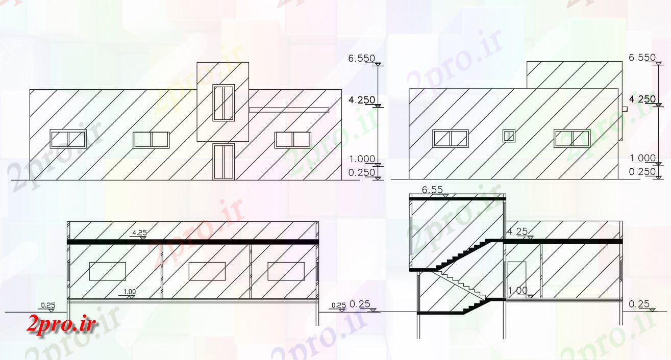 دانلود نقشه خانه های کوچک ، نگهبانی ، سازمانی - تک طبقه خانه (بخشی) نما طراحی (کد155492)