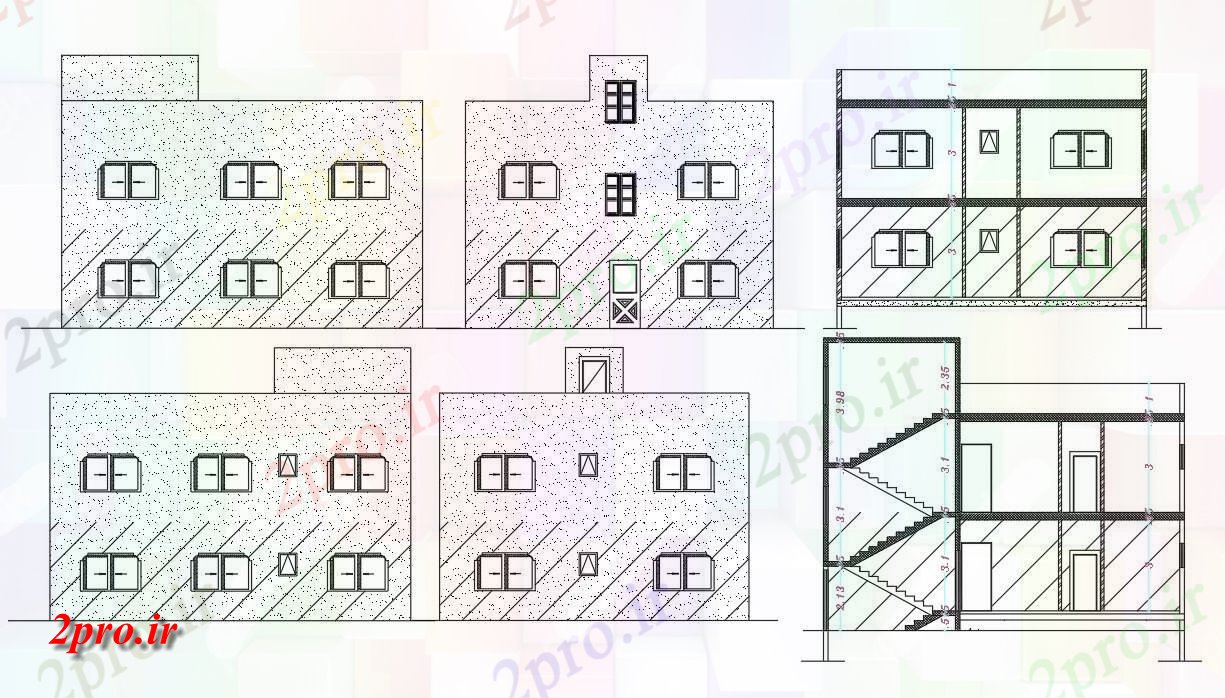 دانلود نقشه خانه های کوچک ، نگهبانی ، سازمانی - خانه مدرن ساختمان (بخشی) نما طراحی (کد155493)