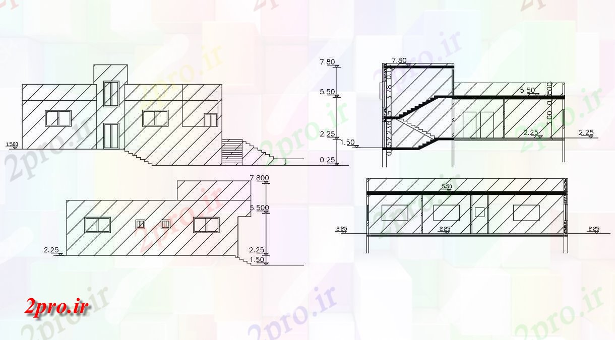 دانلود نقشه خانه های کوچک ، نگهبانی ، سازمانی -  یک طبقه خانه (بخشی) نما طراحی (کد155501)