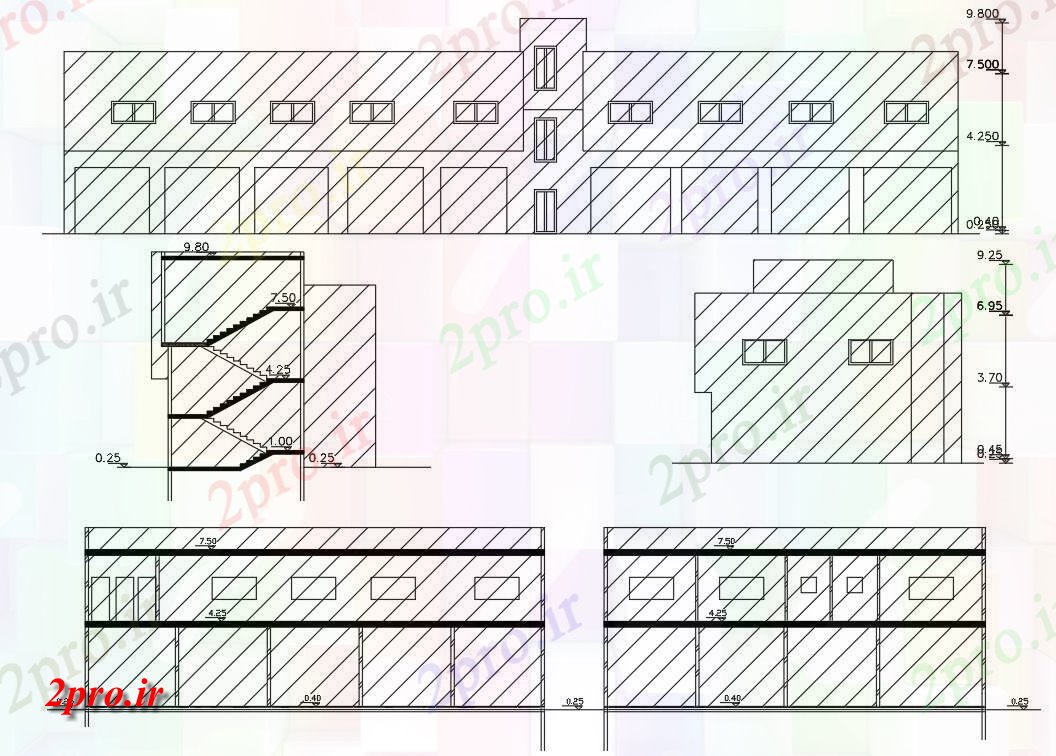 دانلود نقشه ساختمان اداری - تجاری - صنعتی تجاری با آپارتمان   ساختمان نمای طراحی (کد155523)