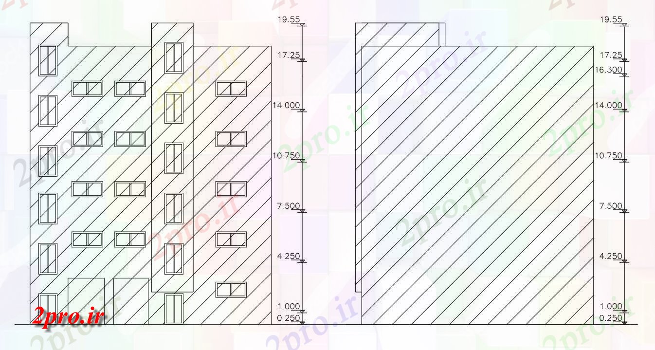 دانلود نقشه مسکونی  ، ویلایی ، آپارتمان  آپارتمان ساختمان جلو و عقب نما طراحی (کد155526)