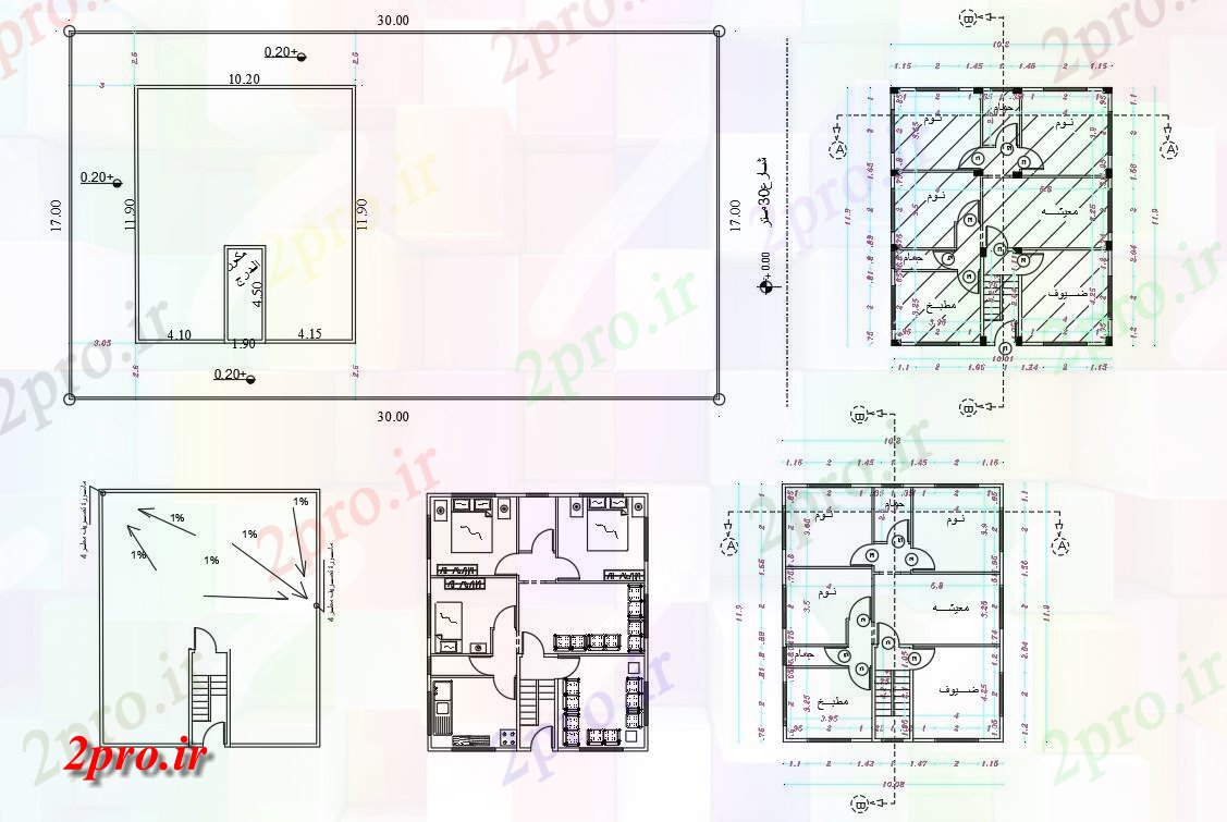 دانلود نقشه خانه های کوچک ، نگهبانی ، سازمانی - X 36 'پا 3 اتاق خواب خانه طرحی 10 در 11 متر (کد155536)